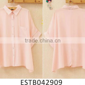 Short-sleeve chiffon ladies polo neck blouse