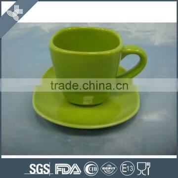 2016 special square shape green cheap wholesale cup and saucer