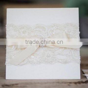 fold pocket ivory beading and sequined lace pocket wedding invitation cards                        
                                                Quality Choice