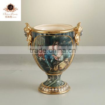 Hand painting home decoration big marble green 14"ceramic Champagne ice bucket