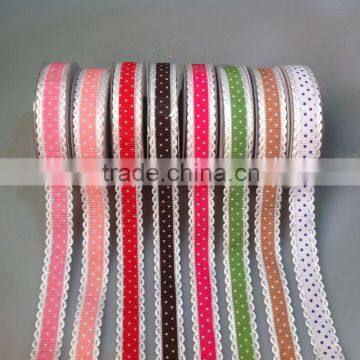 Supply grosgrain ribbon with dot printing white weave edged ,gift and craft ribbon