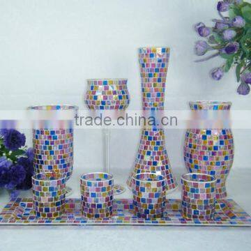 Xmas red glass mosaic candle holder sets