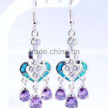 925 Sterling Silver Dream Catcher Blue Opal Amethyst Dangle Earrings