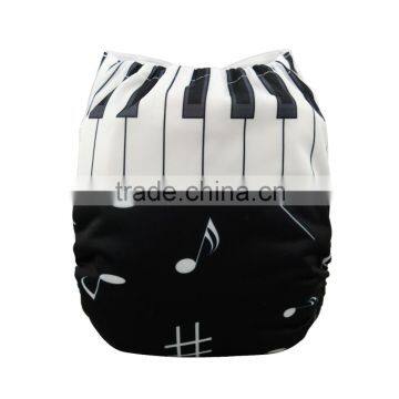 2016 ALVA Black and White Piano Melody Printed Positioning Pocket Diaper One Size and Reusable Baby Cloth Diapers in China photo-4