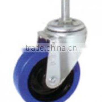 Swivel/Swivel Brake Intitutional Castor Elastic Rubber Wheel, Nylon Center, Roller Bearing Fitted with Threaded Stem