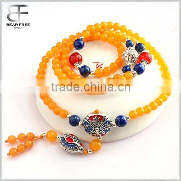 Natural Semi-precious Gemstone Buddha Buddhist Yellow Agate Prayer Mala Beads Bless Bracelet Necklace