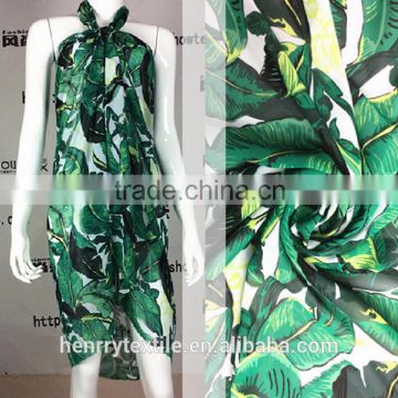 High Twist Polyester Green Leaf Printing Chiffon Fabric for Fashion Garment