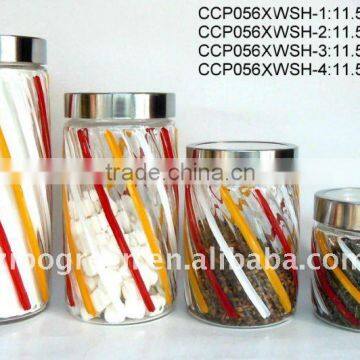 round glass jar with hand-painted design with stainless steel lid(CCP056XWSH)