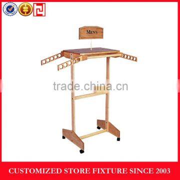 Revolving wood display stand for hanging clothes