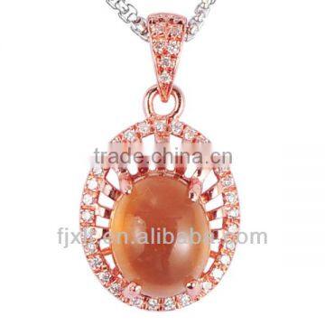 Rose Gold Citrine Cabchon in Solid Silver Pendant