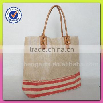 Elegant and fashionable jute bag women stripe shopping handbags