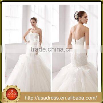 A47 Classic Design V Neck and V Back Bridal Party Gown 2016 Big Ruffles Drop Ball Gown Waist Wedding Bridal Dress