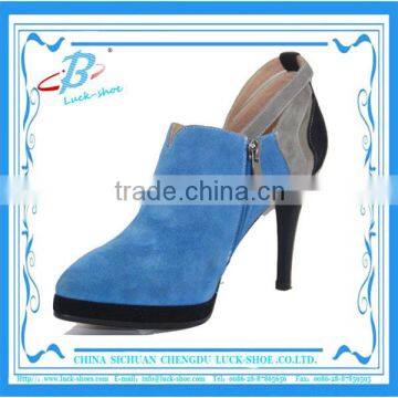 Stylish blue leather ankle strap boots shoes for women