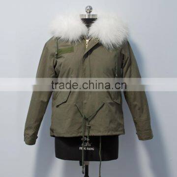 women casual bomber jacket with raccoon fur hooded parka for lady