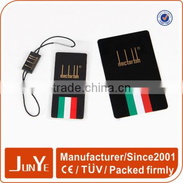 Apparel black pvc sleeve brand hang tag set for clothing