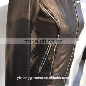 Women genuine leather bomber jacket