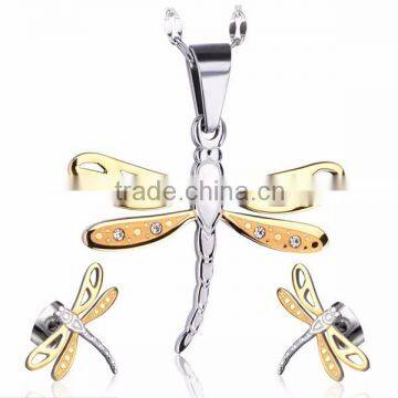 Custom Latest design stainless steel dragonfly shaped fashionable jewelry MXSE30008