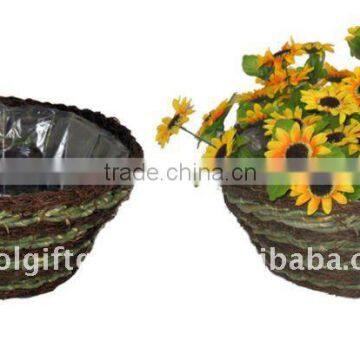 Brushwood and Green rope Round planter- Round flower pot - Brushwood Plant container