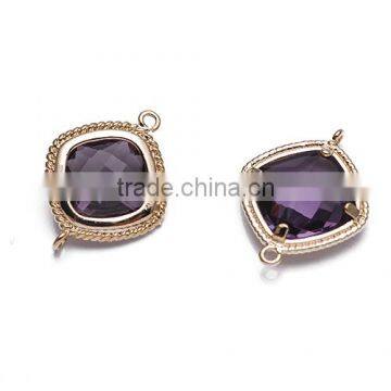 New Arrival Purple Bezel Glass Pendant Charm 19.2*15mm Gold or Silver Plated Brass For Earrings Necklace Wedding Jewelry