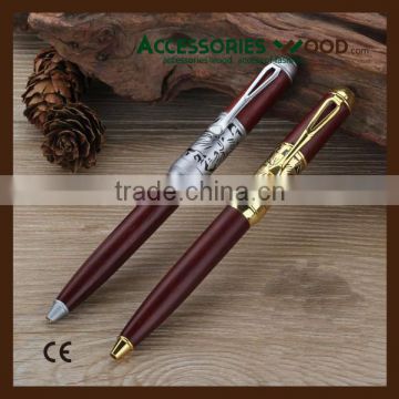 Ballpoint Pen made of wood with sliver and gold metal accessories wooden pen