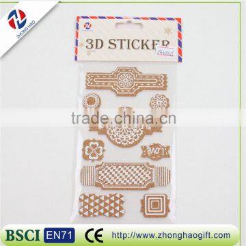 custom design self adhesive 3d cork sticker/hot sale wood sticker