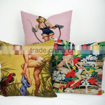 "Modern Lady" Style Printed Weave Pillow Cover For Cafe/Bar Decorative photo-2
