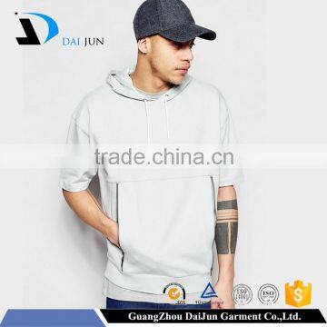 Oem 100% cotton white with drawstring and pockets casual men high quality short sleeve hoodie