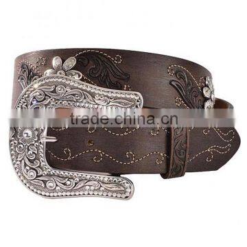 Cowgirl western bling bedecked removeable belt buckle silver-tone conchos belt