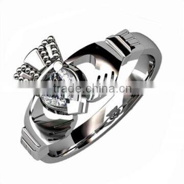 SRR0119 Hot Selling 2015 Claddagh Ring Rhinestone Crowned Heart Ring Surgical Stainless Steel Ring