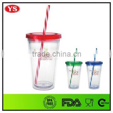 Bpa Free Double Wall 16oz Insulated Plastic Water Tumbler With Lid and Straw