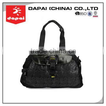 Black Men&Women PU leather Jacquard With Print Duffel Bag Travel Bag