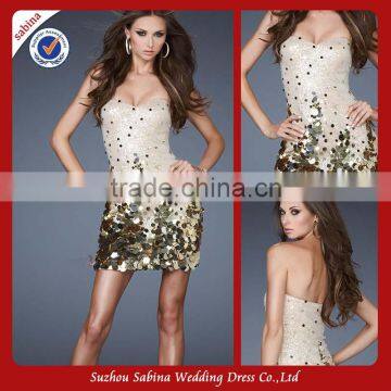 Se59 Sexty Satin Sequins Strapless Sheath Short Evening Dress