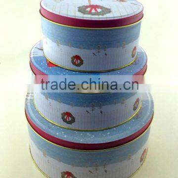 Round christmas nesting tin boxes set for cookies/cupcake