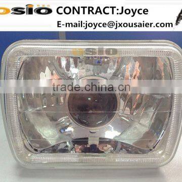 7 Inch Square BMC With Hold Crystal Iron Auto Halogen Semi Sealed Beam Headlight Install H4 Bulb