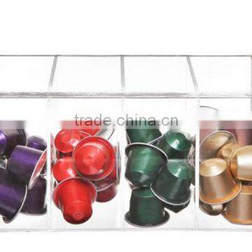 Deluxe Clear Acrylic 4 Compartment Hinge Lid Nespresso Capsule Holder / Tea Bag Organizer Storage Box