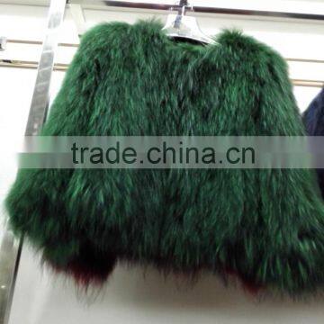 2015 popular women dye raccoon fur coat /new design