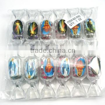 glass rosary, religious rosary, azure bead rosary with candy box