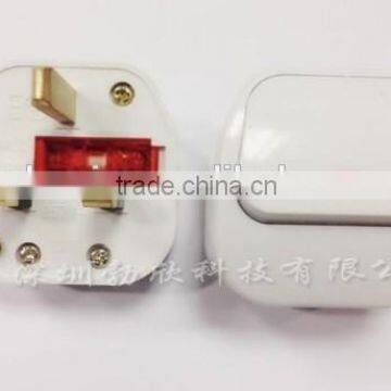 2015 New product China wholesales! 13A UK industrial power plug adapters with switch and LED light