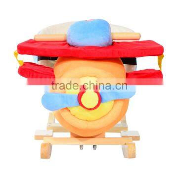 Qaba Kids Wood Plush Rocking Toy Horse Airplane W/Nursery Rhyme Sounds photo-4