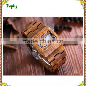 Square double movt quartz digital movt wood watches digital 2016