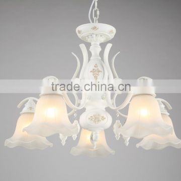 Glass Pendant Lamp Metal Body In White Powder Coating With Five Glass Lampshades Pendant Light Droplight