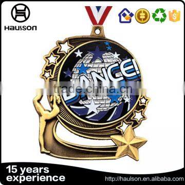 cheap custom 3d embossed casting soft enamel iron brass zinc alloy antique gold plated dancing sport medal with ribbon