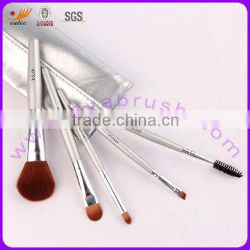 5pcs 100% Synthetic Hair Wood Handle Pure Silver Mini/Gift Cosmetic Brush Set