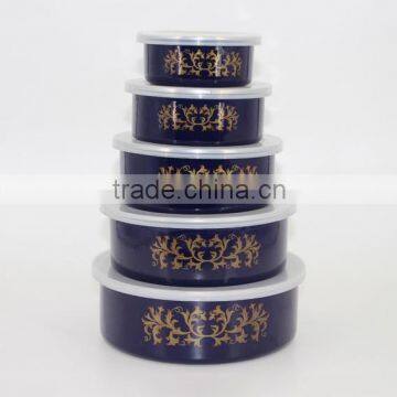 5Pcs Flower Decal Printed Enamel Salad Mixing Bowl Set Food Storage Container photo-3