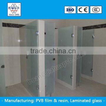 Tempered Laminated glass by PVB film for toilet cubicle