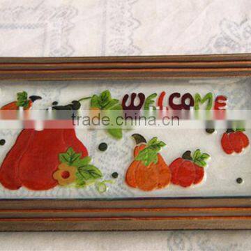 42.5cm oblong square hand painted pumpkin glass plate