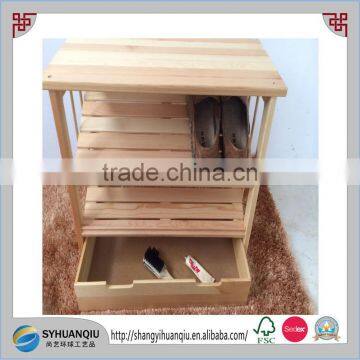 3 Tier Pine Wooden Shoe Rack Storage Shelf With Integrated Bottom Drawer photo-5