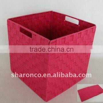 rayon webbing woven folding storage basket w/hole handle