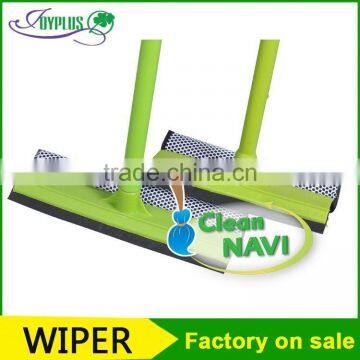 Long handle window cleaner head with cleaning mesh sponge and rubber wiper