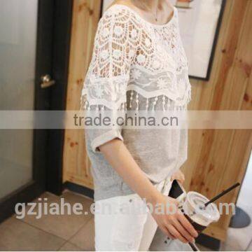 Plus Size 2015 Summer Casual Blusas Women Fashion Clothing Black Gray Girls Lace Blouses Dress Woman Roupas Shirts photo-3